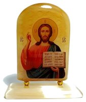 Икона арка из селенита на подставке "Спаситель Иисус Христос"