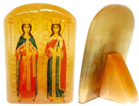  Икона из селенита с подставкой &quot;Святые Великомученицы Варвара и Екатерина&quot; 
