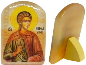 Именная икона из селенита "Святой Аполлон" 