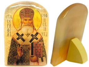 Икона из селенита с подставкой "Серафим Софийский Чудотворец" 