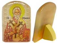 Именная икона из селенита "Святой Афанасий"