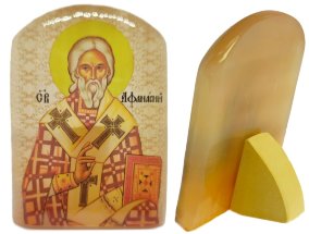 Именная икона из селенита "Святой Афанасий" 