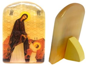 Икона из селенита с подставкой "Первые шаги Иисуса Христа" 