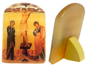 Икона из селенита с подставкой "Распятие с предстоящими" 