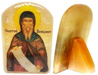 Именная икона из селенита "Святой Венедикт Нурсийский"