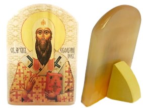 Именная икона из селенита "Святитель Евфимий Новгородский" 