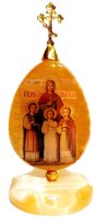 Икона из селенита яйцо на подставке с крестом "Вера, Надежда, Любовь и мать их София" 