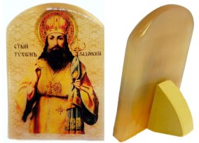 Икона из селенита с подставкой "Святитель Тихон Задонский" 