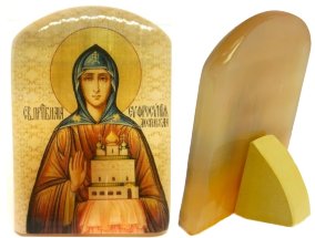 Икона из селенита с подставкой "Св. Евфросиния Московская" 
