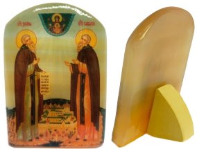 Икона из селенита "Зосимы и Савватия Соловецких" 