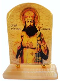 Икона из селенита на подставке "Святитель Тихон Задонский" 