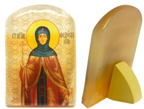 Икона из селенита с подставкой "Святая Феодосия Константинопольская" 