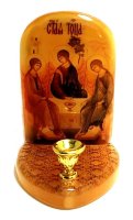 Икона с подсвечником из селенита"Святая троица"