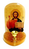 Икона с подсвечником из селенита"Спаситель Иисус Христос"