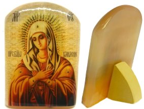 Икона из селенита с подставкой "Божией Матери Умиление" 