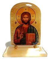 Икона арка из селенита на подставке "Иисус Господь Вседержитель"