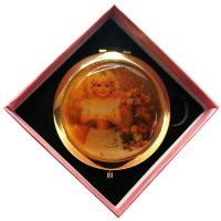 Зеркало с накладкой из селенита с кнопкой в подарочной упаковке"№2(6)