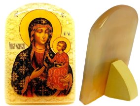 Икона из селенита с подставкой "Б. М. Ченстоховская" 