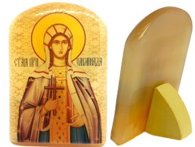 Икона из селенита с подставкой "Святая Олимпиада" 