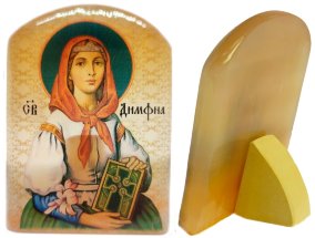 Именная икона из селенита "Святая Димфна"  