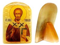Икона из селенита с подставкой"Св.Лев Римский"