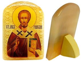 Икона из селенита с подставкой "Святой Лев Римский" 