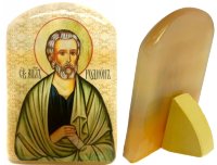 Икона из селенита с подставкой "Святой Родион"