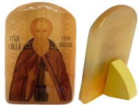 Икона из селенита с подставкой "Святой Савва Сторожевский"