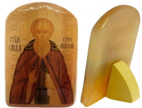 Икона из селенита с подставкой "Святой Савва Сторожевский" 