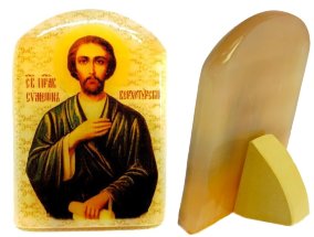 Икона из селенита с подставкой № 2 "Св. Симеон Верхотурский (Семён)" 