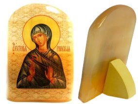 Именная икона из селенита "Святая Евгения" 
