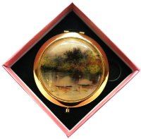 Зеркало с накладкой из селенита с кнопкой в подарочной упаковке"№2(15)