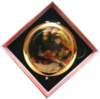 Зеркало с накладкой из селенита с кнопкой в подарочной упаковке"№2(19)