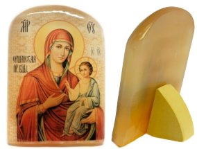Икона из селенита с подставкой "Божией Матери Оршанская" 