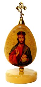 Икона из селенита яйцо на подставке с крестом&quot;Иисус Господь со скипетром и державой&quot; 