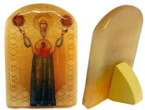 Икона из селенита "Мирожская икона Божией матери" 