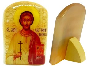 Именная икона из селенита "Святой Евстафий" 