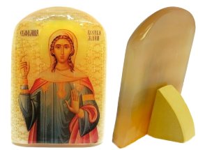 Именная икона из селенита "Святая Евфимия Всехвальная" 