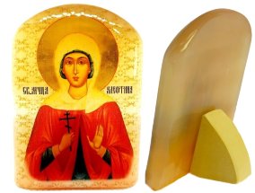 Икона из селенита с подставкой "Святая Алевтина" 