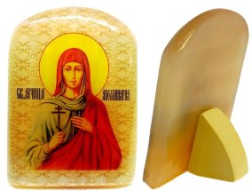Именная икона из селенита "Святая Аполлинария (Полина)" 
