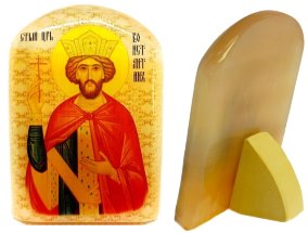 Икона из селенита с подставкой "Святой Царь Константин" 