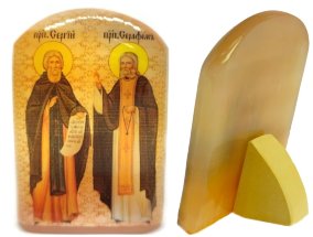 Икона из селенита "Преподобных Серафима Саровского и Сергия Радонежского" 