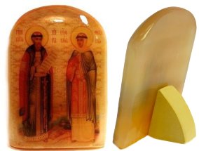 Именная икона из селенита "Пётр и Феврония" 