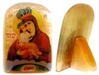 Икона из селенита с подставкой "Почаевская икона Божией Матери"