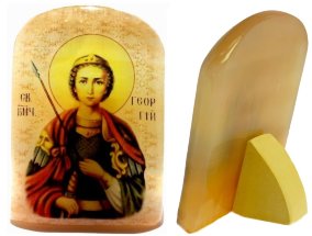 Именная икона из селенита "Георгий Победоносец"(Юрий, Егор) 