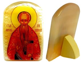 Икона из селенита с подставкой "Святой Мирон" 