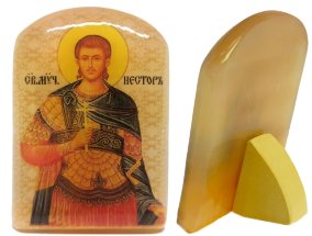 Именная икона из селенита "Святой Нестор Солунский" 
