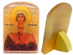 Именная икона из селенита "Святая Неонилла Сирийская" (Неля) 