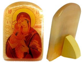 Икона из селенита с подставкой "Б. М. Донская" 
