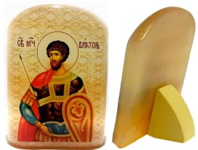 Именная икона из селенита "Святой мученик Виктор Дамасский" 